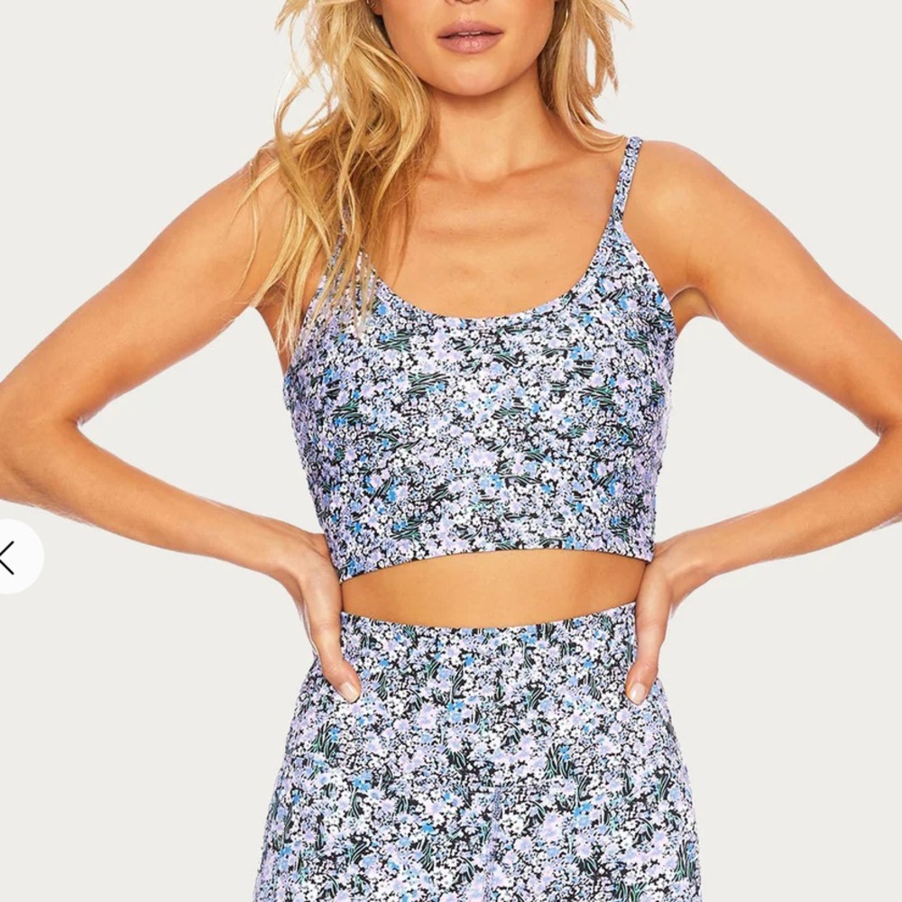 Revolve x Beach Riot Libby Longline Sports Bra Purple Floral Crop Yoga Tank Top